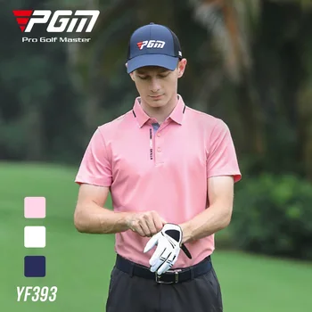 Мужские футболки PGM Golf с коротким рукавом, летняя быстросохнущая дышащая одежда для спорта на открытом воздухе, впитывающая пот, одежда для гольфа для мужчин YF393