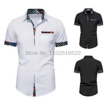 Мужские белые рубашки на пуговицах с коротким рукавом, Хипстерская рубашка в африканском стиле Дашики, Мужская уличная рубашка Harajuku, Мужская Camisa Masculina xxl