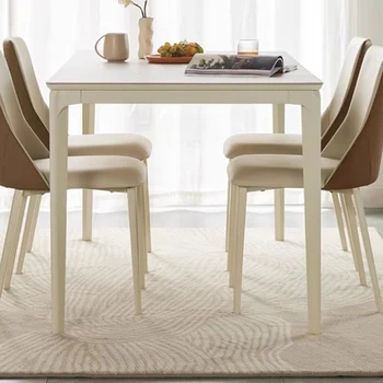 Белый прямоугольный обеденный стол Скандинавский дизайн Минималистичная кухня Современная крышка обеденного стола Для экономии места декор mesa