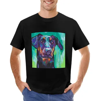 Собака Доберман-пинчер Яркая красочная футболка в стиле поп-дог арт, быстросохнущая футболка, возвышенная футболка, футболки, мужские футболки с длинным рукавом