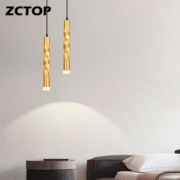 Подвесной светильник в скандинавском минималистичном стиле со светодиодной подсветкой, золотая подвесная люстра для гостиной, прикроватные светильники, подвесной светильник с длинной трубкой