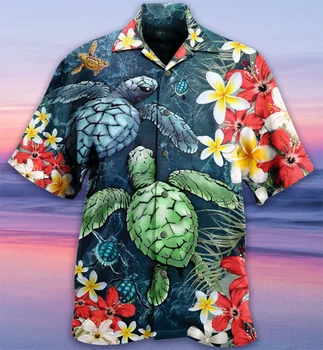 Летняя Горячая распродажа Гавайской рубашки с 3D мультяшным фламинго, мужская пляжная одежда оверсайз, модная одежда Y2k с коротким рукавом