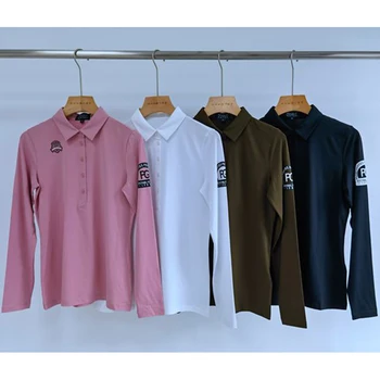 Ранняя осень 2023, Южнокорейская одежда для гольфа, Женская эластичная Удобная футболка с отворотом и длинным рукавом, Модная повседневная рубашка ПОЛО