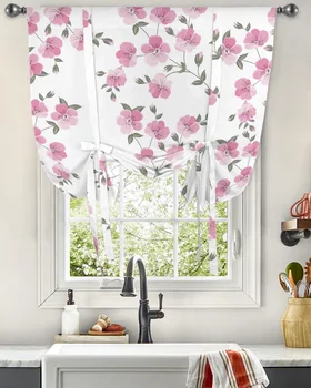 Розовая занавеска с цветочным растением для гостиной, домашнего декора, жалюзи, шторы для кухни, короткие занавески