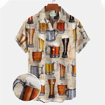 Гавайское пиво, рубашка с коротким рукавом, мужская спортивная рубашка, Фэнтези, рыбалка, Касабланка, Лето, большие размеры, оверсайз, социальный обычай, Харадзюку