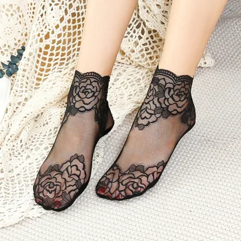 Высококачественные модные летние прозрачные женские короткие носки с цветочным рисунком для девочек Vintag, хлопковые женские кружевные носки