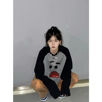 2023, Новая Женская футболка с мультяшным принтом Y2K, Корейский укороченный топ с круглым вырезом и коротким рукавом, Винтажные уличные футболки