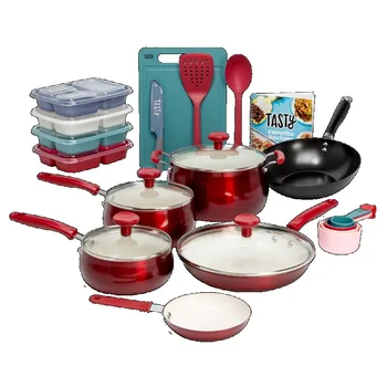 Набор керамической посуды Tasty Clean из алюминия с антипригарным покрытием, 24 предмета, красный
