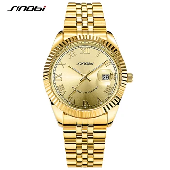 Мужские часы SINOBI Iced Out, роскошные золотые кварцевые наручные часы с бриллиантами, повседневные часы с календарем, самый продаваемый продукт