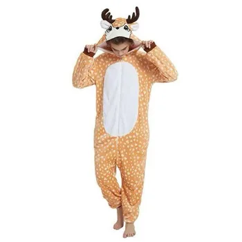 Косплей Кигуруми для женщин с мультяшным забавным животным оленем, теплый фланелевый праздничный костюм