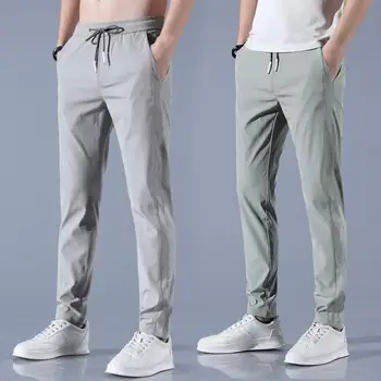 Модные летние брюки С эластичным поясом Универсальные быстросохнущие Повседневные мужские брюки с прямыми штанинами полной длины