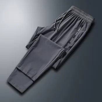 L-8xl, большой размер, нейлоновые брюки из ледяного шелка с высокой эластичностью, мужские летние Свободные спортивные брюки с тонкой кулиской на открытом воздухе