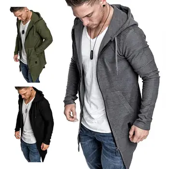 2023 Модная мужская толстовка с капюшоном Простой темперамент на молнии, Тонкая куртка средней длины, весенне-осенний кардиган, пальто, мужская одежда