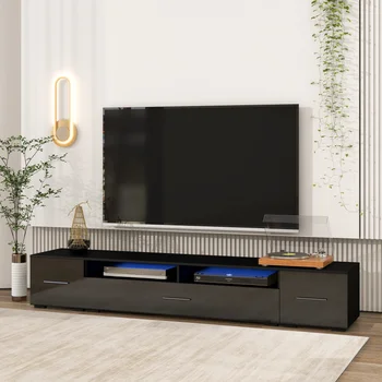 Подставка для телевизора в минималистичном дизайне со светодиодной подсветкой, меняющей цвет, глянцевый корпус для телевизора 90 + дюймов, черный