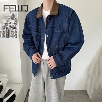 FEWQ Мужская Новая Демисезонная Корейская Версия Свободная Повседневная Джинсовая Куртка Модный Уличный Дизайн В Стиле Tide Универсальный Тренд 24X1030
