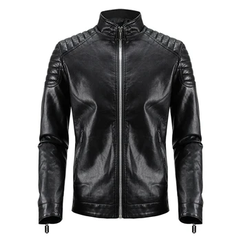 Мужская кожаная куртка со стоячим воротником, тонкие куртки из искусственной кожи, весна-осень, модное мужское мотоциклетное повседневное пальто, мужские мотобайкерские пальто