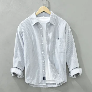 6622 Рубашка в полоску хорошего качества Для мужчин, весна-осень, модная свободная блузка с длинным рукавом, деловая повседневная универсальная винтажная одежда