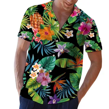 Гавайская мужская рубашка с коротким рукавом, зеленый топ с аниме, повседневная одежда больших размеров, пляжная уличная одежда, винтажная одежда, 6XL, Лето