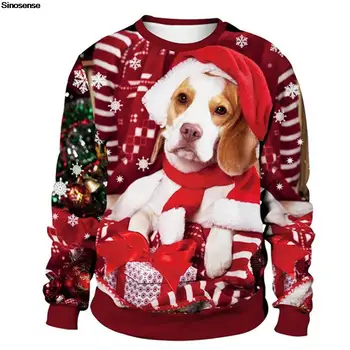 Мужчины Женщины Новогодний рождественский свитер Рождественские джемперы топы Рождественская толстовка с 3D принтом забавной собаки, пуловер, праздничная одежда