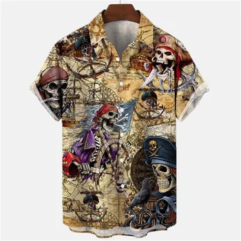 Мужская рубашка Hawaiian 3d Myth с коротким рукавом, отворотом, принтом дракона и крылатки, винтажный стиль, европейский размер, лето