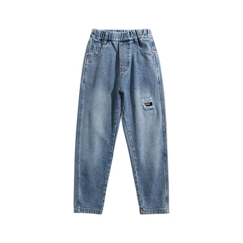 Джинсы для мальчиков, однотонные джинсы для мальчиков, детские повседневные джинсы для детей, весенне-осенняя детская одежда 6 8 10 12 14