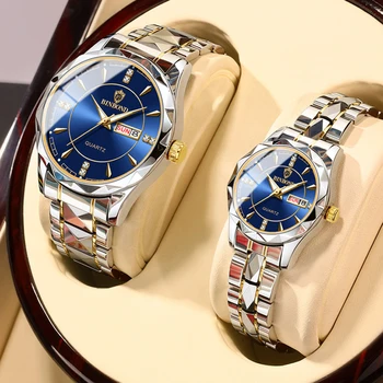 Sdotter 2023 Новые роскошные часы для влюбленных из нержавеющей стали, модные водонепроницаемые кварцевые часы для мужчин и женщин, парные часы для влюбленных