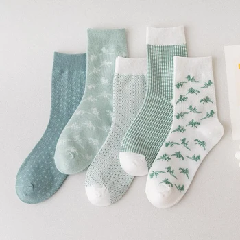 5 Пар женских носков средней длины из весенне-осенней серии чулок Green and Fresh