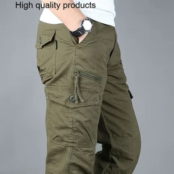 Мужские хлопчатобумажные брюки-карго, военный комбинезон, прямые Мешковатые Длинные брюки с несколькими карманами, уличная одежда, Повседневные брюки M-5XL