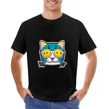 футболка happy pure cat на очках, футболки для любителей спорта, футболки с графическим рисунком, футболки на заказ, черные футболки для мужчин