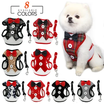 Элегантные ошейники с бантом, галстук, Тяговая веревка, Рождественская шлейка для маленьких средних собак, Нагрудный ремень для кошки, аксессуары для собак