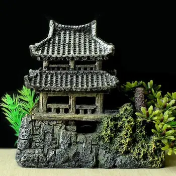 Имитация Прочного ландшафтного декора, украшение для аквариума из смолы, модель дома, Аквариум, Двухэтажный Каменный дом на мосту