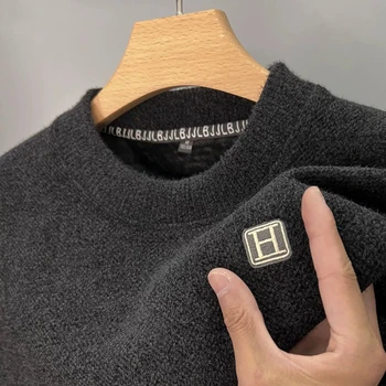 Высококачественный синельный плюшевый толстый свитер для мужчин с круглым вырезом, модный повседневный топовый бренд с вышивкой 2023, зимний теплый пуловер