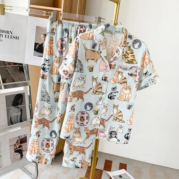 Женская летняя пижама из тонкого шелка Ice с коротким рукавом 2023, Новый милый летний высококачественный комплект домашней одежды