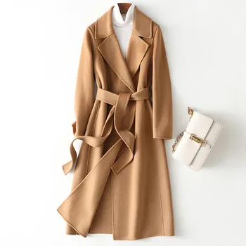 Модное двустороннее кашемировое пальто для женщин, приталенное и высококлассное зимнее новое шерстяное пальто 2023 года для женщин