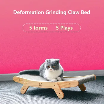 Деревянный кошачий скребок-скребок Съемная кровать для отдыха 3 В 1 Когтеточка для кошек Тренировочные игрушки для шлифования когтей Кошачья когтеточка