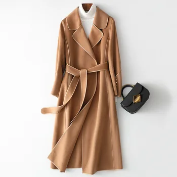 Модное двустороннее кашемировое пальто, женское длинное приталенное зимнее новое модное шерстяное пальто 2023 года, пальто до колена высокого класса