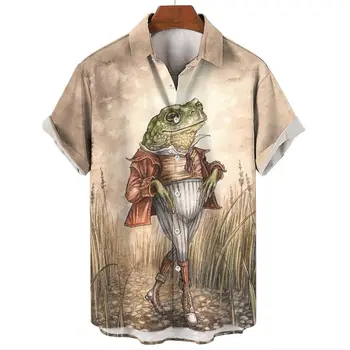 2023 гавайские рубашки Мужские 3D Лягушка с коротким рукавом рубашка блузка пляжный отдых футболка оверсайз футболку Мужская одежда