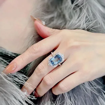 Ювелирные изделия аквамарин бриллианты романтическое темно-синее кольцо с драгоценным камнем женское открытие продвинутого указательного пальца
