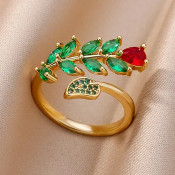 Кольца с цветочным листом из циркона для женщин, блестящий кристалл, Регулируемое кольцо из нержавеющей стали, роскошные свадебные украшения, бесплатная доставка, anillos