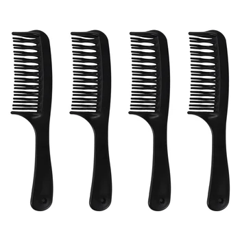 4X Черная двухрядная зубчатая расческа для распутывания волос, шампунь, расческа с ручкой для длинных вьющихся влажных волос