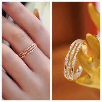 Новые модные Обручальные кольца золотого цвета для женщин, простой стильный дизайн, Блестящий Кубический циркон, Темперамент, Женские Аксессуары, ювелирные изделия