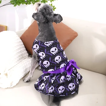 Платье для собаки, праздничный костюм на Хэллоуин, платье для щенка, юбка с тыквенной головой-черепом, одежда для косплея домашних животных, одежда для вечеринки Йорки Чихуахуа