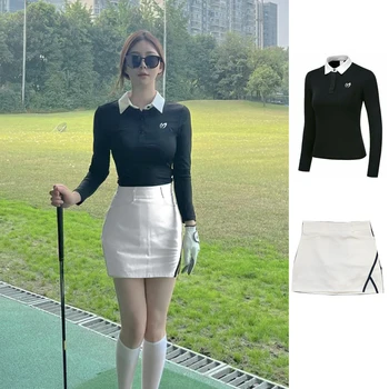 Одежда для гольфа, женская футболка с длинным рукавом, Быстросохнущий дышащий облегающий эластичный топ, Износостойкая спортивная одежда с защитой от скатывания