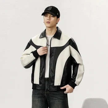 Корейский дизайн, известный дизайн на молнии в стиле пэчворк, пальто из искусственной кожи, верхняя одежда, повседневные свободные модные куртки из искусственной кожи