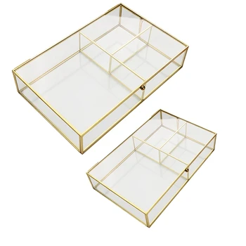 Прозрачная стеклянная коробка-органайзер для ювелирных изделий, коробка-органайзер для макияжа, пылезащитная коробка-органайзер S