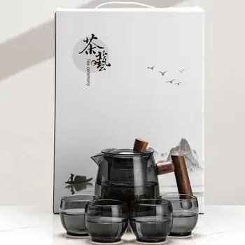 Японский чайник smoke pavilion Стеклянный чайник для заваривания чая с термостойкой деревянной ручкой, горшок с боковой ручкой, травяной горшок