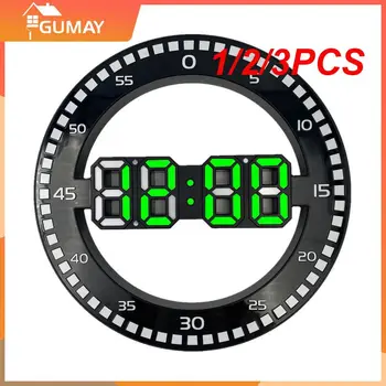 1/2 / 3ШТ Бесшумных 3D цифровых круглых светящихся светодиодных настенных часов-будильника с календарем, термометром температуры для гостиной дома