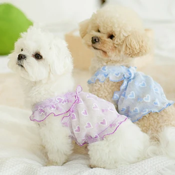 Юбка с принтом в форме сердца, товары для домашних животных, Милое эластичное дышащее платье для маленькой собаки