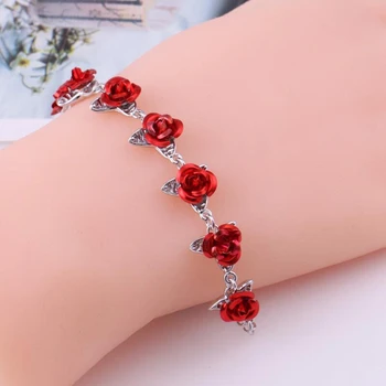 Романтический Регулируемый браслет-цепочка с красной розой, Модный подарок на День Святого Валентина для влюбленных, Женские браслеты для рук, украшения для невесты