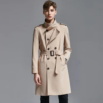 Мужской тренч Minglu со стоячим воротником, роскошные двубортные однотонные мужские куртки и пальто, большие размеры 6xl, приталенные мужские пальто.